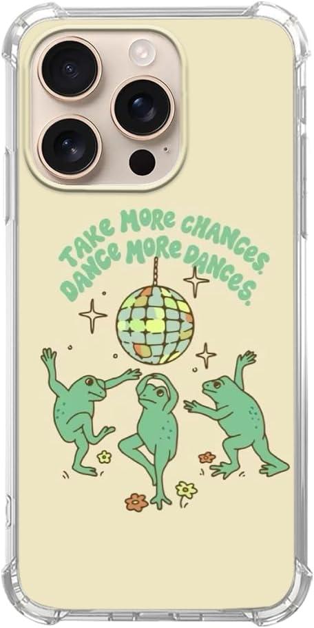 Dancing Frogs Case Compatible with iPhone 16 Pro, Hippie Frogs Case for iPhone 16 Pro, Cool TPU Shockproof Case Cover