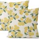 Mustard Yellow Outdoor Pillow Covers 22x22 Inch 2 Pcs Green Hydrangea Flower Decor Throw Pillows Spring Summer Seasonal Vintage Floral Decoration Pillowcase Linen Cushion Cover for Couch Sofa