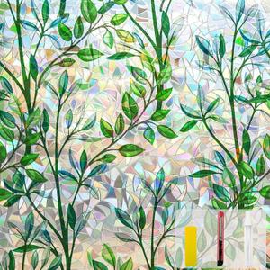 Window Privacy Film Stain Glass Window Film Rainbow Window Film Window clings Non-Adhesive Reusable Decorative for Room (Leaf Rainbow, 23.6 X 78.7 in)