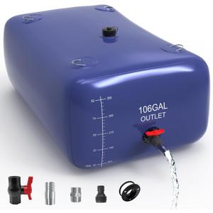 400L/106 Gal Water Bladder, Water Tank with 3 Connectors and Overflow Kit