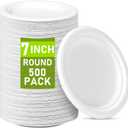 Small Paper Plates 7 Inch 500 Pack, Heavy Duty Eco Friendly Disposable Plates, Compostable Dessert Plates Bulk for Party, Appetizer, Cake, White