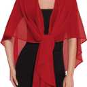 CHICGAL Shawls and Wraps for Evening Dresses Sheer Womens Chiffon Scarf Wedding Bridal Cover Up (Red)
