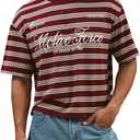 SweatyRocks Men's Striped Letter Graphic Tees Short Sleeve Crew Neck Loose Summer Cropped T Shirt (M)