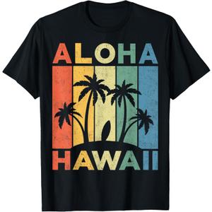Aloha Hawaii Hawaiian Island Shirt Palm Beach Surfboard Surf T-Shirt (Small, Black)