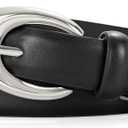 TRIWORKS Women Leather Belt for Jeans Pants Fashion Ladies Skinny Faux Leather Dress belt with Gold Buckle (Black)