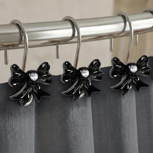 Black White Butterfly Shower Curtain Hooks: 12 Pcs Cute Resin Bow Tie Decorative Rustproof Stainless Steel Rings for Garden Farmhouse Cottage Nature-Inspired & Seasonal Spring Summer Bathroom Bedroom