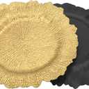13 Inch Gold Charger Plates, Round Reef Pattern, Plastic, Set of 6, for Dinner Plates, Wedding Decor, Table Setting (Irregular)