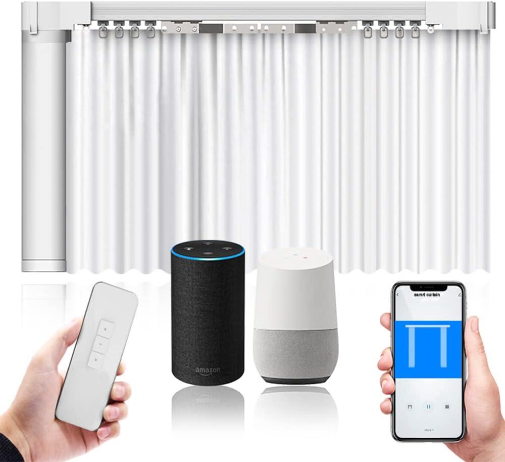 Electric Smart Curtains System, Automatic Curtain Opener, Motorized Curtains Rod with Remote, Compatible with Alexa/Google Home/Tuya App (Up to 124inches)