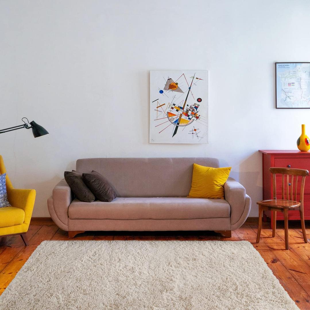 Fluffy 4x6 Feet Beige Area Rugs for Living Room, Ultra Soft 4'x6' Pure Solid Beige Shag Rugs for Bedroom, Kids Room, High Pile Velvety 4 by 6 Home Decor Plush Carpets