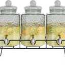 Style Setter Premium Glass Drink Dispensers with Metal Stand for Parties Beverage Dispenser Set for Cold Drinks, Lemonade, Cocktails, Juice Party Glass Drink Dispenser Station - 1.5 Gal, Set of 3