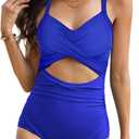 One Piece Swim Suits for Women 2025 Sexy Tummy Control Swimsuits Cutout High Waisted Criss Cross Back Bathing Suit for Women (Blue, L)