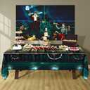 Cheerland Pirate Party Tablecloth Skull Treasure Tableware Skeleton Caribbean Pirates Ship Dock Backdrop for Halloween Decorations Home Decor Costume Birthday Party Supplies 9x5 Ft