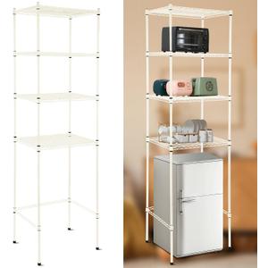 Huwena 4 Tier Mini Fridge Stand with Storage for Dorm Microwave Stand Over Mini Fridge Storage Shelf Adjustable Height Organizer for College Rooms Kitchen Pantry(Apricot), 77.56 x 24.02 x 18.11 inches