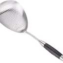 Skimmer Slotted Spoon - 304 Stainless Steel Mesh Strainer Spoon - 15in Large Slotted Pasta Spoon with Wooden Handle - Colanders & Food Strainers Spoon for Kitchen Cooking Draining and Frying (Medium)