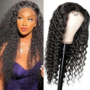 24 Inch Deep Wave Lace Front Wigs Human Hair 13x4 HD Transparent Deep Curly Glueless Wigs with Baby Hair 180% Density For Women Natural Black