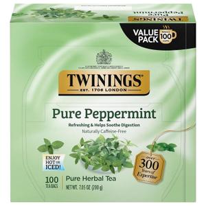 Twinings Pure Peppermint Herbal Tea Individually Wrapped Bags, 100 Count (Pack of 1), Fresh Minty Flavour, Naturally Caffeine-Free, Enjoy Hot or Iced, 100 Teabags (EXP 09/24/26)