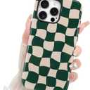 Fiyart Designed for iPhone 16 Pro Max Case Cute Trendy Aesthetic Checkerboard Pattern Compatible with MagSafe Checkered for Women Girls Hard Phone Shockproof Cover 6.9",Green Checkered