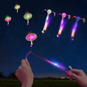 lpvoqpth 25 Sets LED Flying Set, 25 Slingshot+25 Glow Helicopter-50 Pcs, Flying Toy Outdoor Toys Glow in The Dark Party Supplies Party Favors for Kids