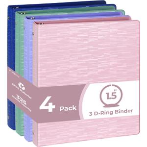 POPRUN 3 Ring Binder 1.5 Inch, PVC-Free, Holds 325 Sheets of 8.5 x 11 Paper, Extra Durable Organizer with 2 Pockets for School & Office, Heavy-Duty, 4 Pack, Multicolor