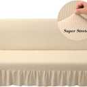 Stretch Armless Futon Cover with Skirt Knitted Jacquard Futon Sofa Bed Cover Machine Washable Futon Couch Cover Futon Sofa Cover Furniture Bed Protector with Elastic Bottom for Kids,Pets(Beige)
