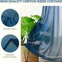 Set of 2 Chiffon Ombre Sheer Curtains, Gradient Window Curtain Panels Drapes, Grommet Top Semi Sheer, Voile Window Treatment for Girls Bedroom, Living Room, Patio Door, 52 x 63 in, Navy Blue