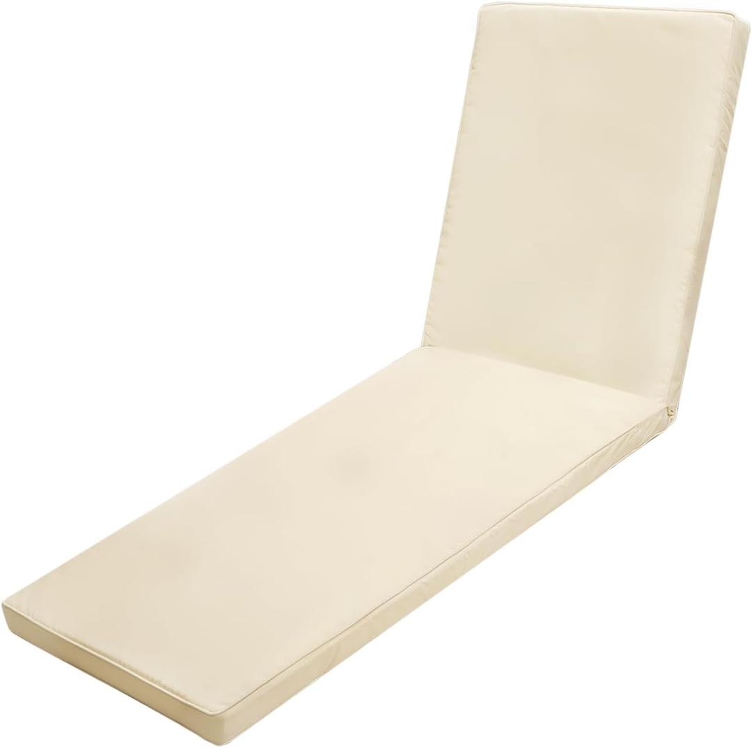 Chaise Lounge Cushions Outdoor for Patio, 80x26x3 in, Beige | Replacement Seat Pad, 28D Foam, Washable Cover, Waterproof Chair Cushion for Yard, Lawn Furniture, Poolside, Deck