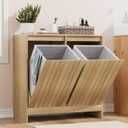 Smuxee Double Tilt Out Laundry Hamper Cabinet, Hidden Laundry Cabinet with Double Baskets, Natural Trash Can for Bathroom, Kitchen