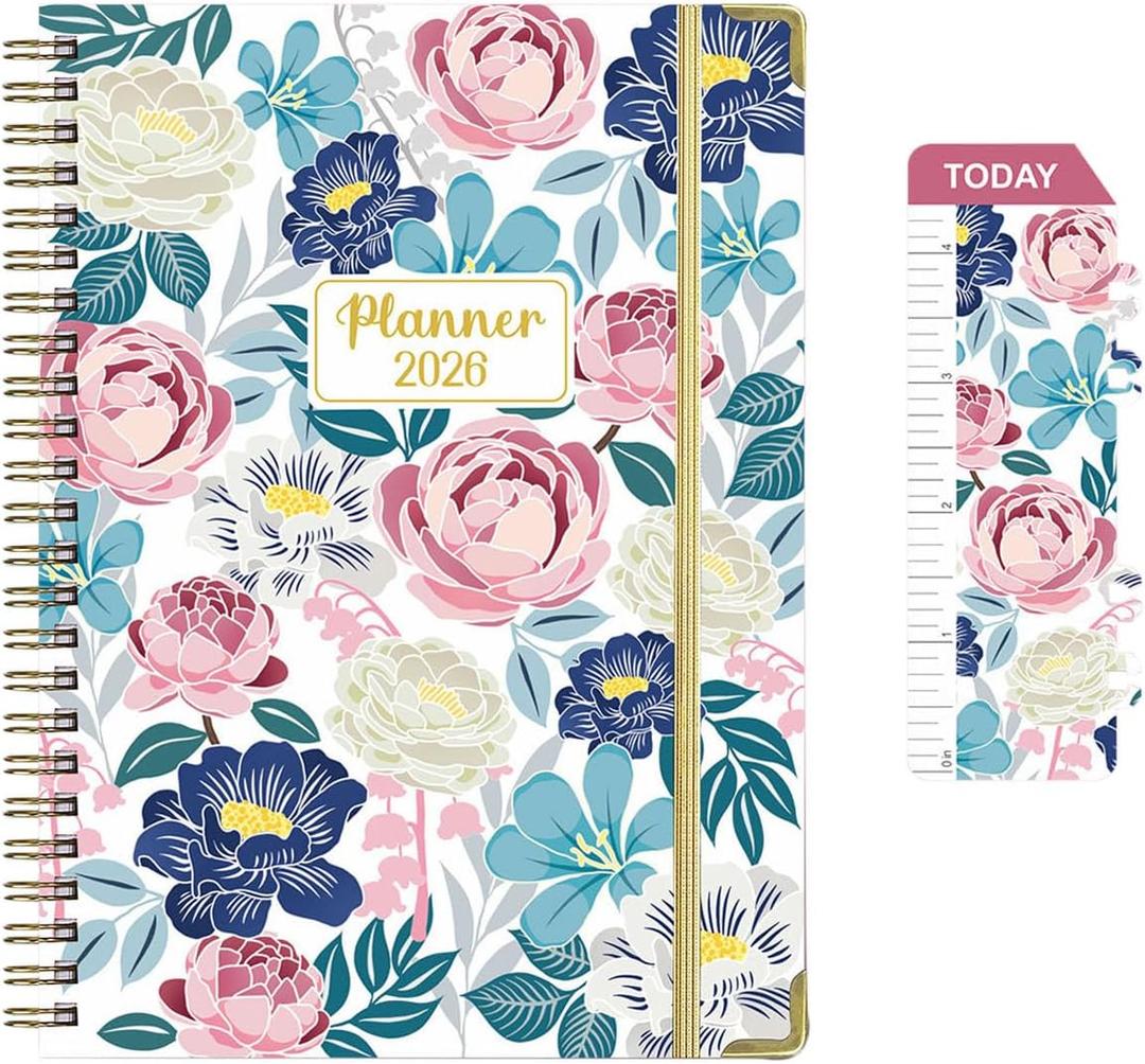 5 x Academic Planner 2026, A5 Weekly & Monthly Calendar Planner with Tabs, PVC Bookmark, Metal Corner Protectors, Inner Pocket, 8.54" 6.22" Hardcover School Daily Agenda Book for Teacher Student (Pink)