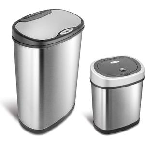 NINESTARS CB-DZT-50-13/12-9 Automatic Touchless Infrared Motion Sensor Trash Can Combo Set, 13 Gal 50L & 3 Gal 12L, Stainless Steel Base (Oval, Silver/Black Lid) (13 Gal & 3 Gal Combo) NINESTARS CB-DZT-50-13/12-9 Automatic Touchless Infrared Motion Sensor Trash Can Combo Set, 13 Gal 50L & 3 Gal 12L, Stainless Steel Base (Oval, Silver/Black Lid) (13 Gal & 3 Gal Combo)