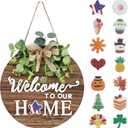 Interchangeable Seasonal Welcome Sign Front Door Decoration, Rustic Round Wood Wreaths Wall Hanging Outdoor, Farmhouse, Porch, for Spring Summer Fall All Seasons Holiday Halloween Christmas. (12 Inch, 01blown)