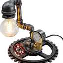 Loft Style Vintage Metal Dimmable Table Lamp with Wood Base, Sam, Steampunk Industrial, Night Light, Desk Light, QTF-SJ01