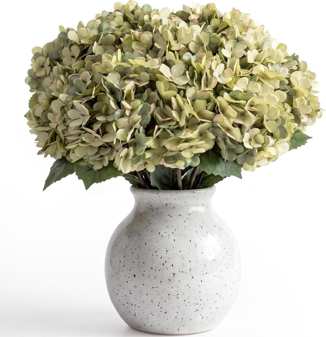 Hotop 10 Pcs Green Hydrangea Artificial Flowers 13 Inch Faux Silk Hydrangea with Stems Realistic for Decor Vintage Floral Plants Crafts Fake Heads Bouquet for Summer Home Wedding Bridal Table