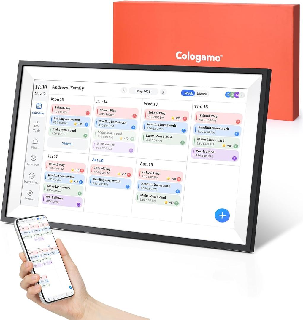 15.6" Digital Calendar Chore Chart  1080P Full HD Interactive Touchscreen, Smart Family Planner, Hearth Display Digital Calendar Wall & Desk Mountable for Seamless Scheduling (Black)