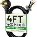 POWGRN 30 Amp 4 Prong Dryer Cord 4 FT Black, 10/4 Gauge Appliance Dryer Power Cord NEMA 14-30P to 4-Wire, Pure Copper Wire, ETL Listed