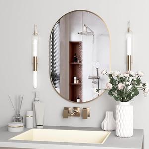 Oval Bathroom Mirror Capsule Wall Vanity Mirror, 24"x36" Pill Mirrors Wall Mounted Mirror, Large Modern Mirror with Gold Metal Frame, Decor for Entryway, Bedroom
