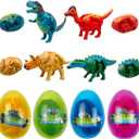 JoFAN 4 Pack Jumbo Dinosaur Deformation Eggs Prefilled Plastic Easter Eggs with Toys Inside for Kids Boys Girls Toddlers Easter Basket Stuffers Gifts Party Favors