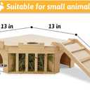 Fhiny Guinea Pig Wooden Castle with Hay Holder, Ventilated Chinchilla Hideout with Feeding Bowl Ladder, Small Animal Multi Chamber Hideaway for Young Guinea Pigs Chinchillas Hedgehogs