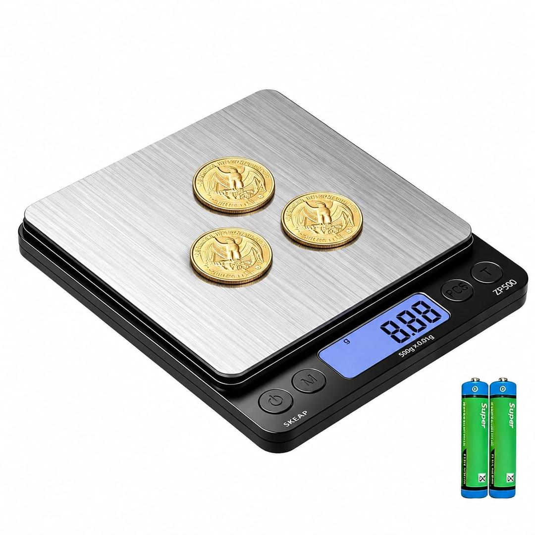 SKEAP Digital Coin Scale  500g x 0.01g Precision Gold Scale for Jewelers & Collectors, Digital Jewelry Scale with Backlit LCD, Tare Function Ideal for Gemstones, Bullion & Coins.
