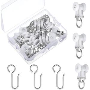 Zonon 150 Pcs Curtain Track Roller and Hooks Kit Dual Wheel Roller Carrier Ceiling Mount Gliders Stainless Steel Hooks for Ceiling Mounted Shower Curtains, Drapes, and Room Dividers