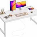 Huuger 55 x 24 inch Desk with Power Outlets & USB-C, Deeper & Thicker Desktop, Robust Metal Tubes, Computer Desk, Heavy Duty Office Desk, Work Gaming Desk for Home Office, White