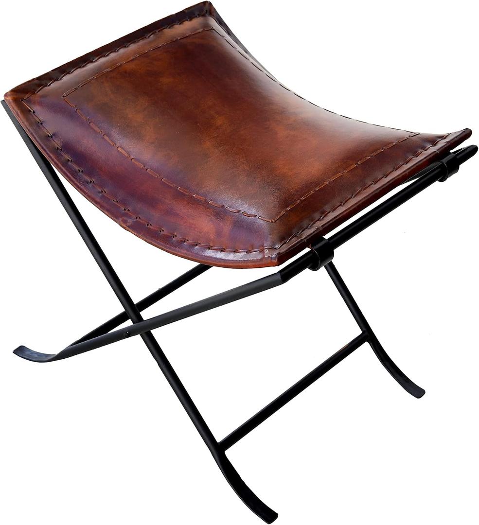 Cuero Melton Leather Stool Side Stich Classical Side Stich Stool Bench (Brown), 20 INCH