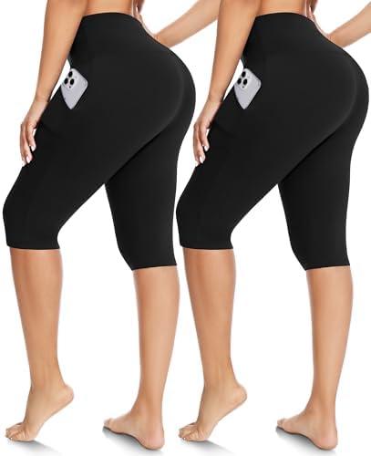 FULLSOFT 2 Pack Women's Capri Leggings - High Waisted Knee Length Capris Yoga Pants for Summer Casual Workout Size XL