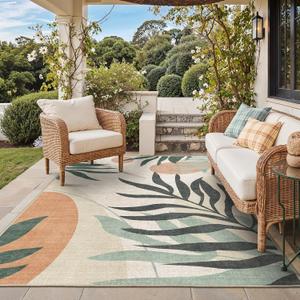 GENIMO Outdoor & Indoor Area Rug 6'x9', Waterproof, Non-Shedding, Easy Cleaning, Leaf Mat for Patio, Living Room, Balcony, Dining Room, RV, Deck, Bedroom, Camping, Outside Carpet, Beige Grey