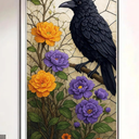 Raven Window Film Gothic Stained Glass Style Privacy Panel Static Cling Decorative Cover for Entryway Door Study Room Library 17.7x39.3 inch