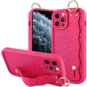 OOK Compatible with iPhone 11 Pro Max Case with Wrist Stand for Women Girls, Hot Pink Leopard Cheetah TPU Shockproof Protection Silm Silicone Kickstand Upgraded Cover, for 6.5inch