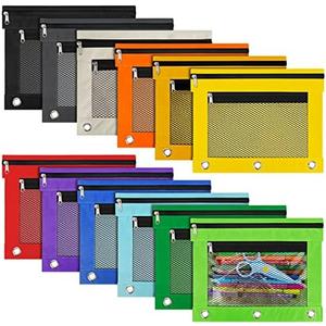 IKAYAS 12 Pack Pencil Pouch for 3 Ring Binder bulk Binder Pencil Pouch with Zipper, Pencil Pouches Pencil Bags for Classroom bulk Pencil Box Pencil Case for Storing School Students Teacher Supplies