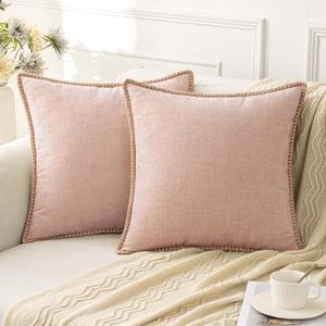 ANRODUO Pack of 2 Blush Pink Chenille Throw Pillow Covers 18x18 Inch Farmhouse Decorative Pillow Covers with Stitched Edge Soft Throw Pillows for Couch Sofa Bed and Living Room Spring Boho Home Decor
