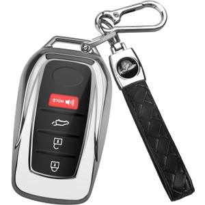 QBUC for Toyota Key Fob Cover with Keychain, Fit for Toyota Venza Corolla Cross Grand Highlander Tundra RAV4 Prime Prius Land Cruiser Sequoia Sienna Crown Tacoma 2025 Camry (Silver)