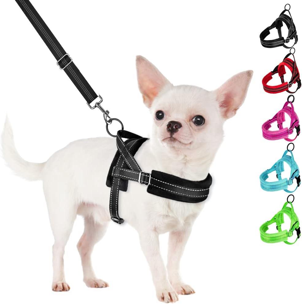 SlowTon No Pull Small Dog Harness and Leash Set, Puppy Soft Vest Harness Neck & Chest Adjustable, Reflective Lightweight Harness & Anti-Twist Pet Lead Combo for Small Medium Dogs (Black, XXS) (XX-Small (Chest 11.5-15.0"))