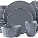 Bestone 16 Piece Round Kitchen Dinnerware Sets,Plates and Bowls sets,Dishes, Dinner Plates, Cereal Bowls SetBowls, Mugs, Dish SetPlates and Bowls,Service for 4, Stoneware Dinnerware,Black matte